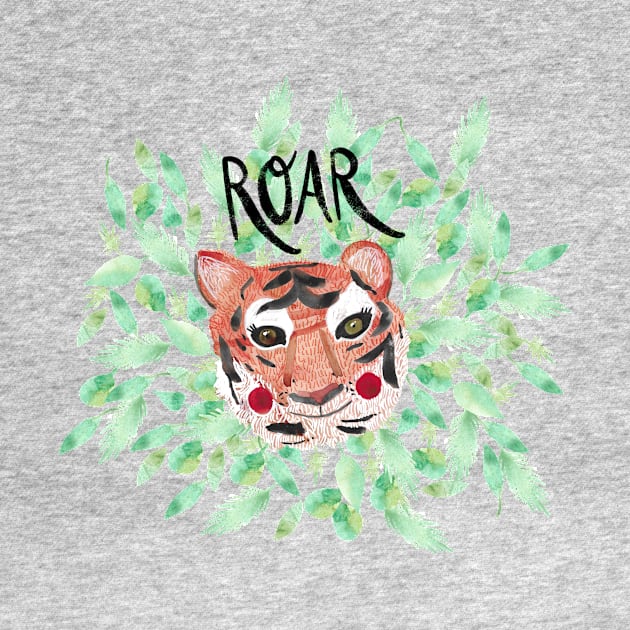 Hear me roar! Jungle Tiger Watercolor with “ROAR” in handlettering by Maddyslittlesketchbook